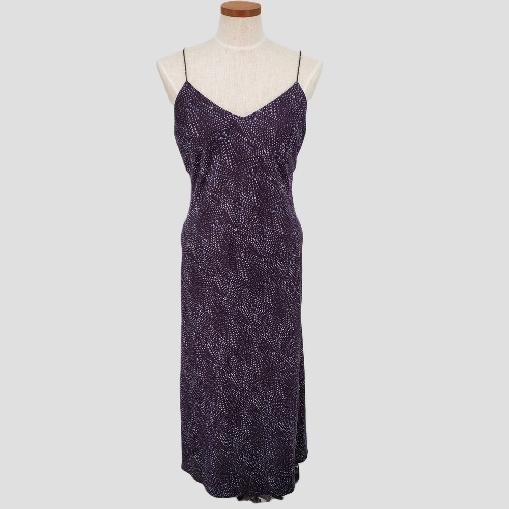 Outerknown S Aura‎ Slip Dress Star Print Purple Silk Blend Midi Spaghetti Strap